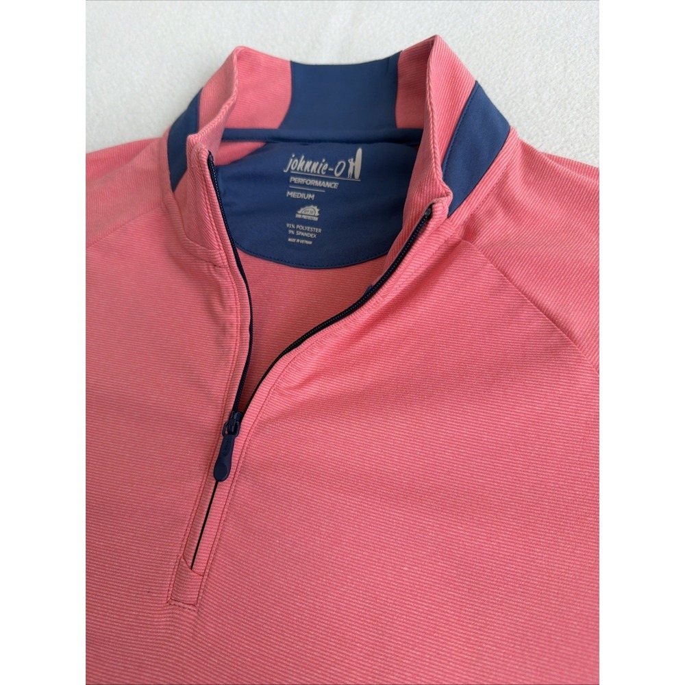johnnie-O Mens Medium Pink 1/4 Zip Golf Pullover Performance Sweater UPF 50